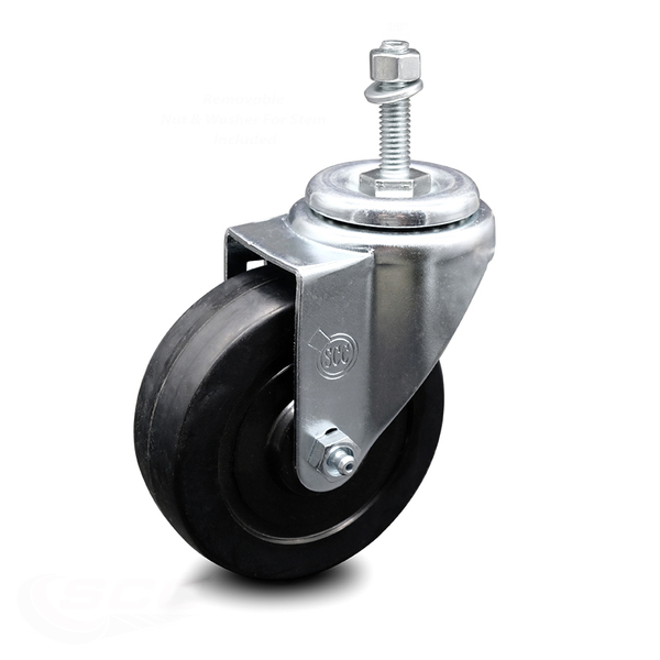 Service Caster 4 Inch Soft Rubber Wheel Swivel 3/8 Inch Threaded Stem Caster SCC-TS20S414-SRS-381615